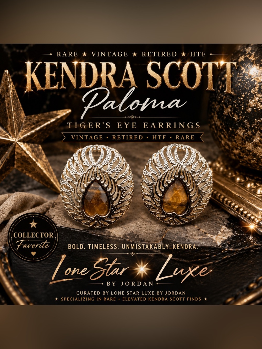 Vintage Kendra Scott Paloma Tiger’s Eye Earrings Western Texas Chic HTF 🤎